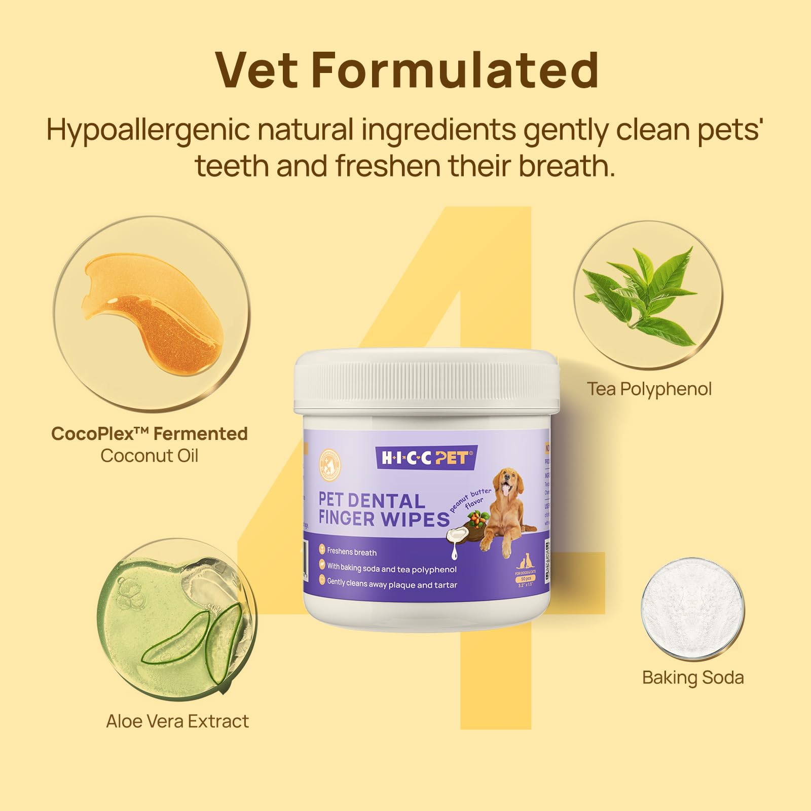 HICC PET Teeth Wipes on a cat's teeth for fresh breath