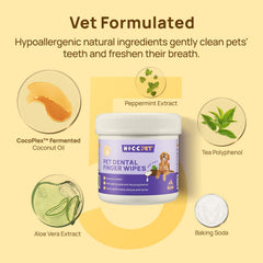 HICC Pet Teeth Cleaning Wipes promote plaque removal with safe formula.