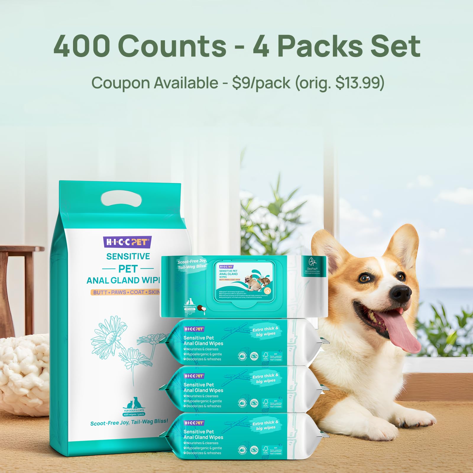 HICC PET wipes crafted from eco-friendly viscose for sustainable grooming.
