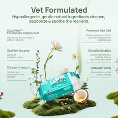 HICC PET Wipes skin soothing image highlights gentle cleansing.