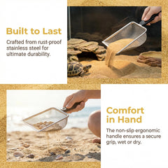 Hiceeden rust-proof stainless steel scooper resists corrosion on seaside adventures and pet habitats.