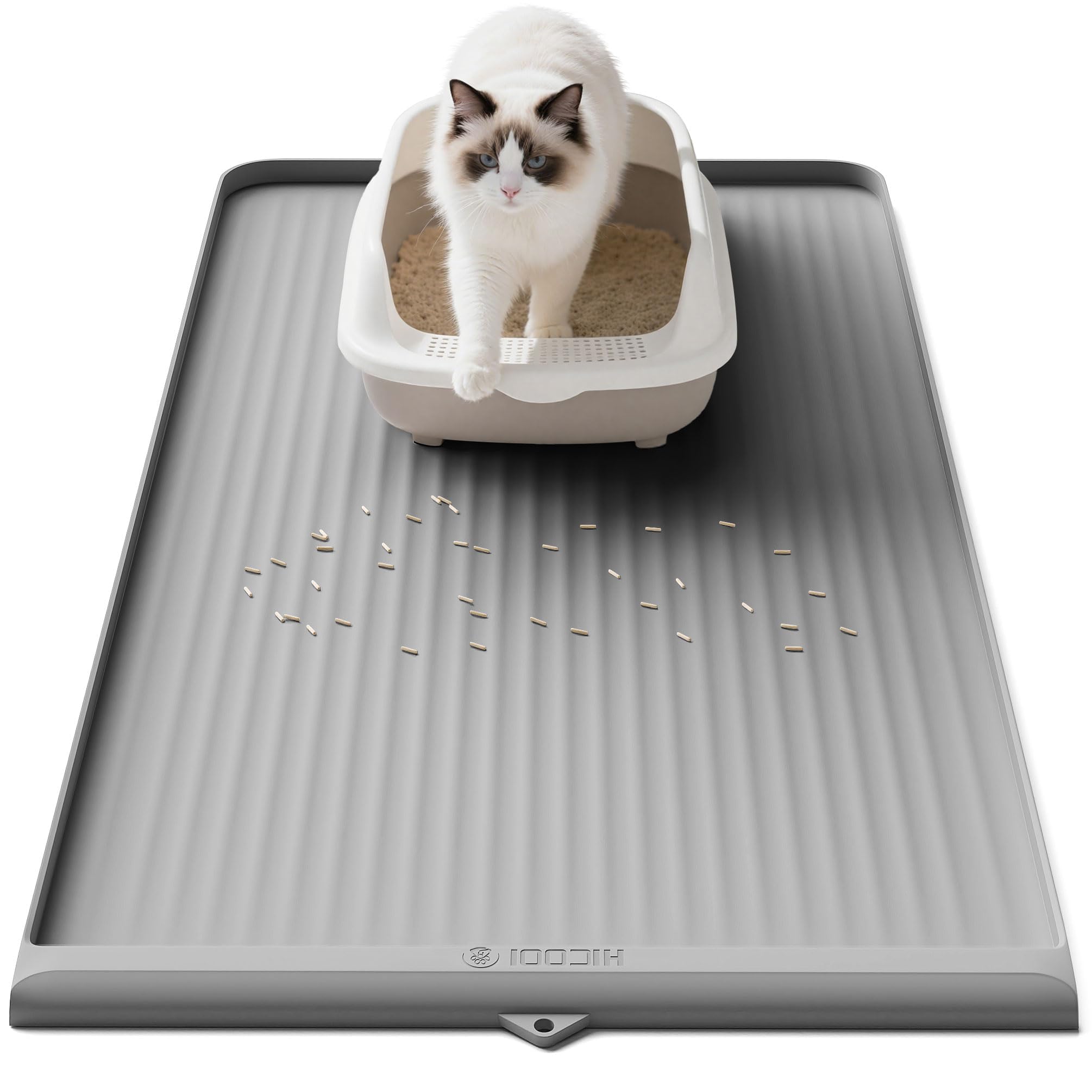 HICOOI cat litter mat with diversion groove traps litter for a cleaner floor