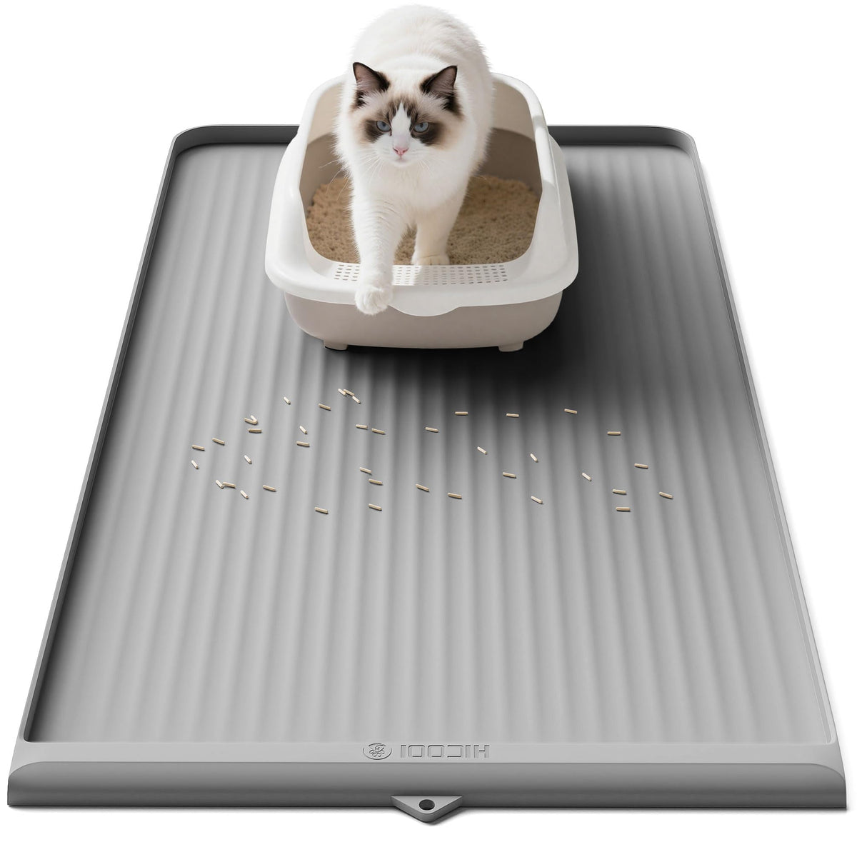 HICOOI cat litter mat with diversion groove traps litter for a cleaner floor