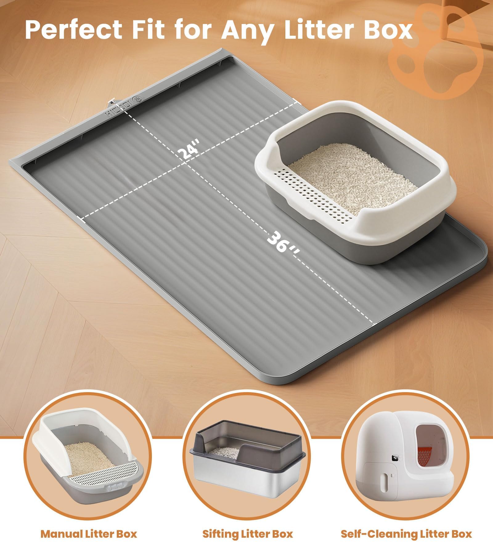 HICOOI easy-clean mat rinses or wipes clean after messy litter moments