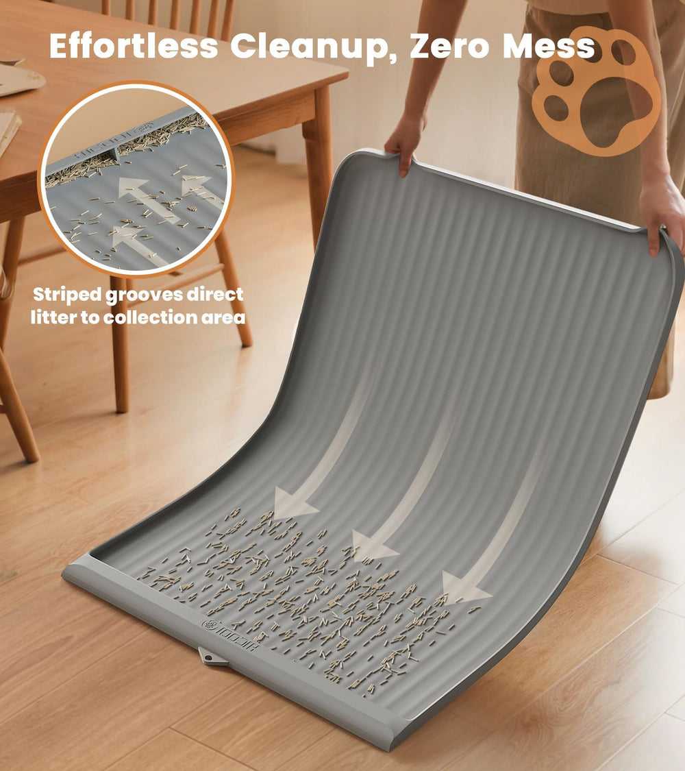 HICOOI cat litter mat with raised edges keeps litter on the mat