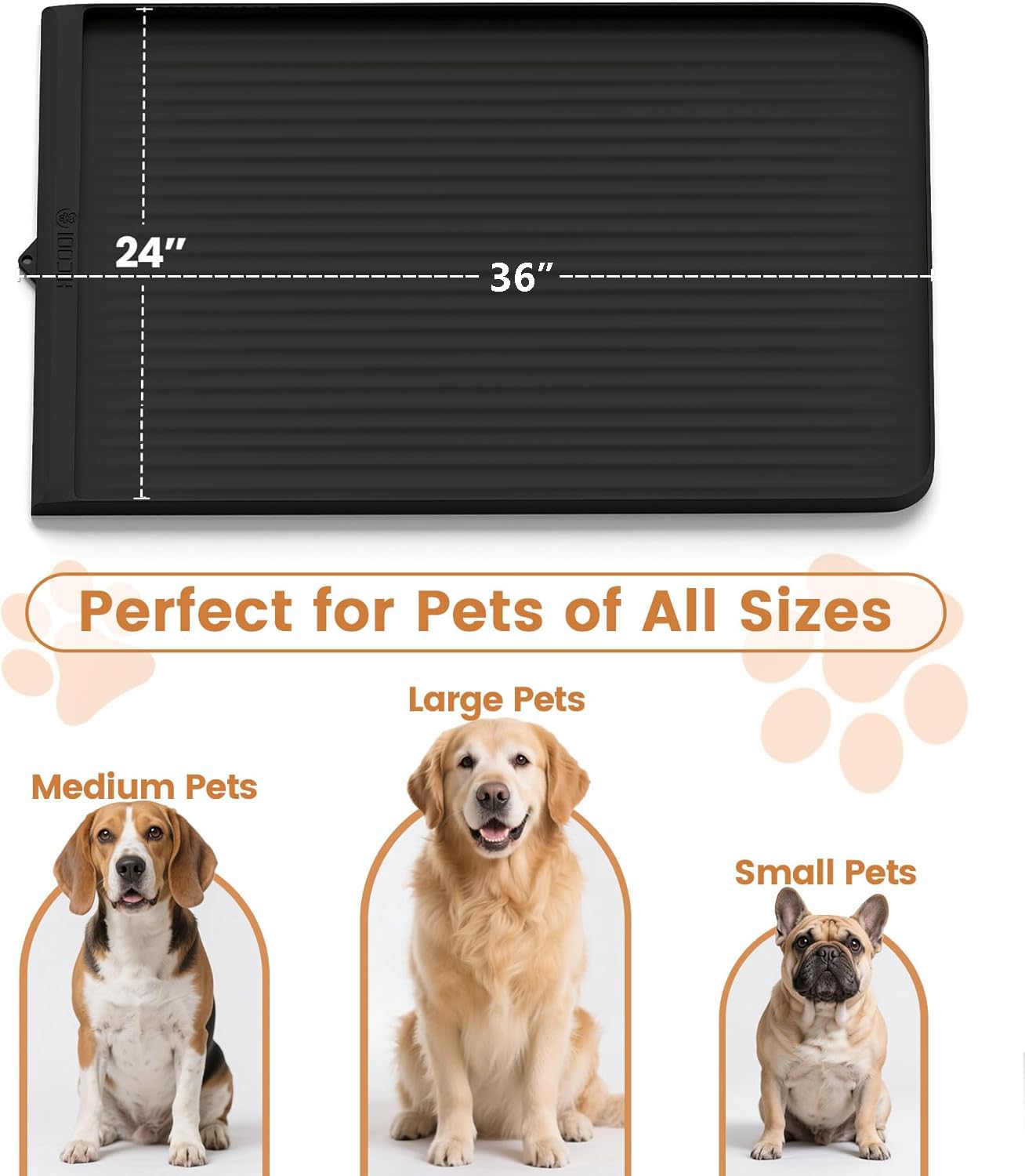 HICOOI waterproof pet mat ideal for dogs or cats during feeding.