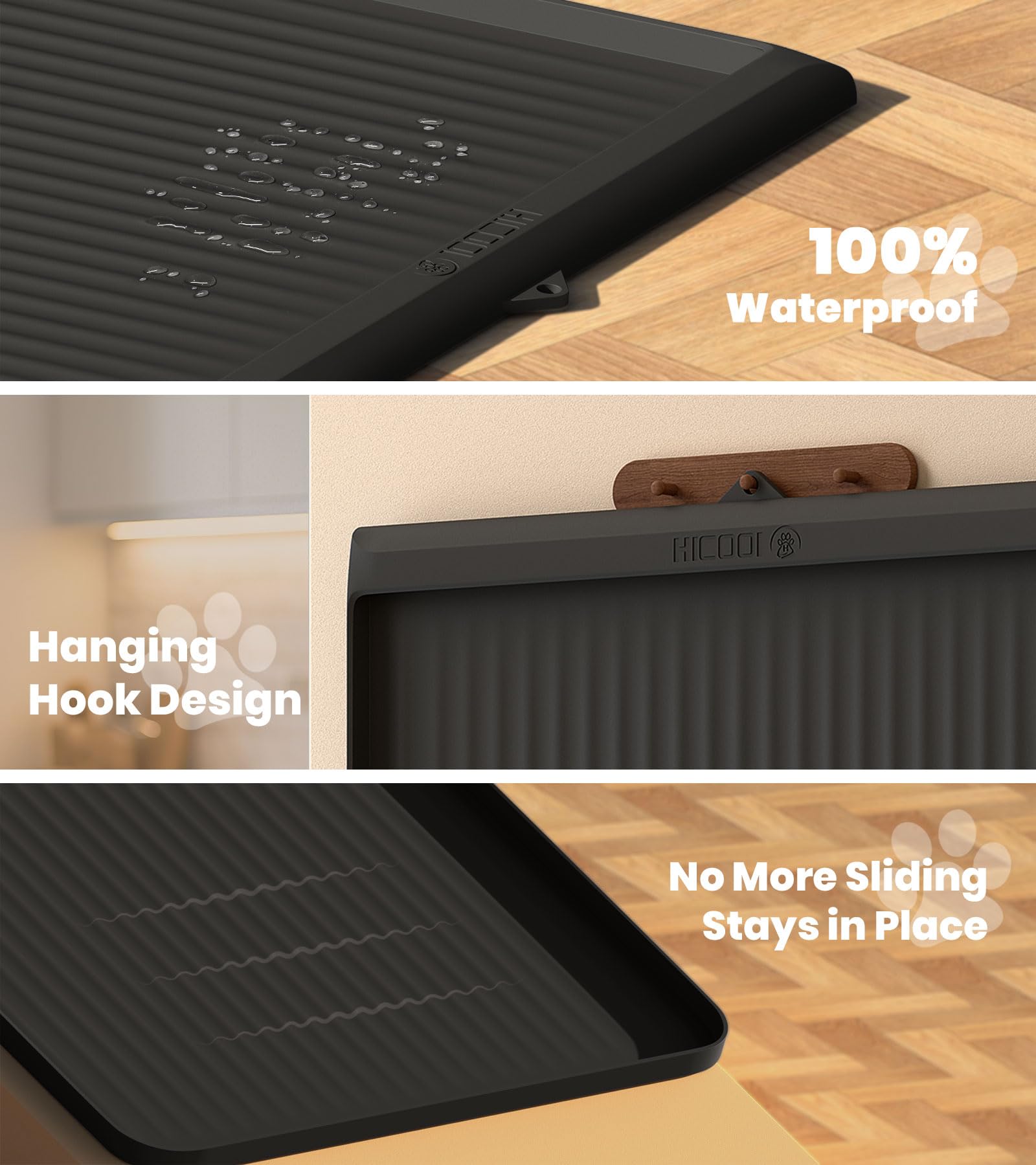HICOOI silicone mat is waterproof and safe for pets, quick to wipe clean.