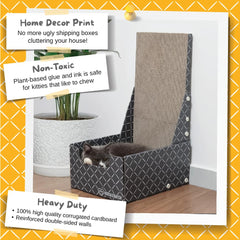 Hide & Scratch cat scratcher box, assembly diagram, simple setup with included tools.