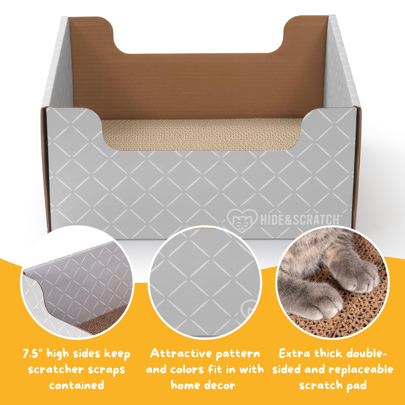 Hide & Scratch open-box interior reveals roomy resting area and scratch pad surface.