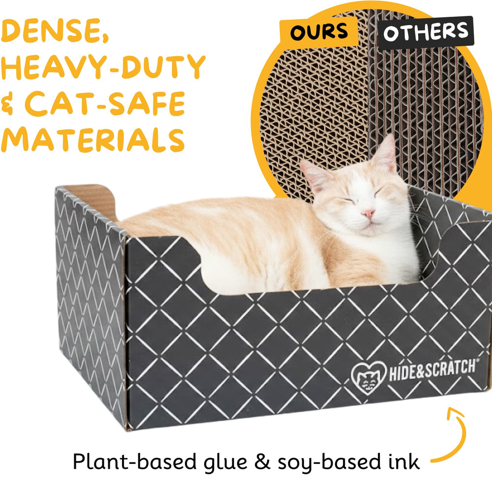 Hide & Scratch acts as a scratcher and play area, protecting furniture while enriching cats