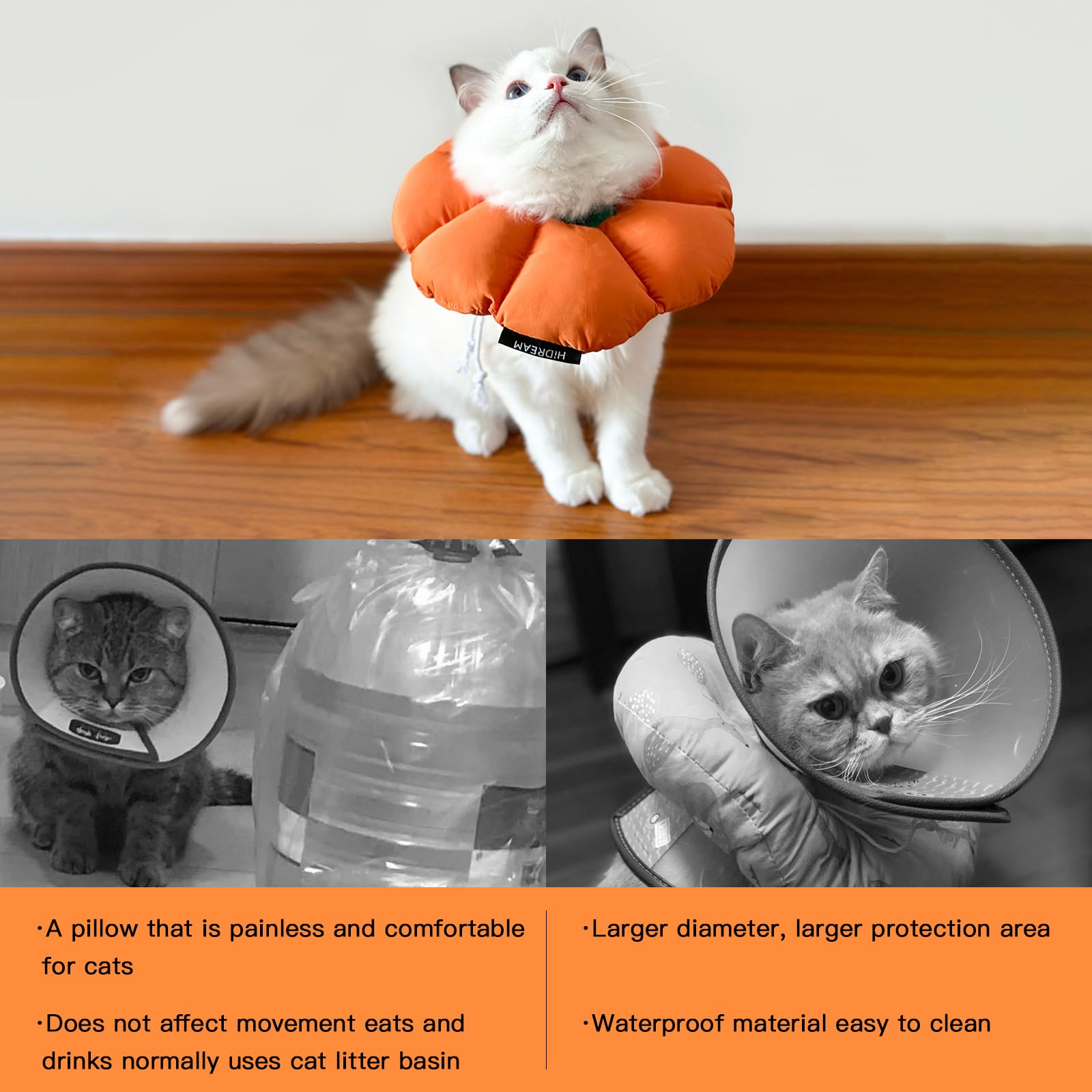 Hidream cat cone collar open-knot rope allows quick length adjustments.