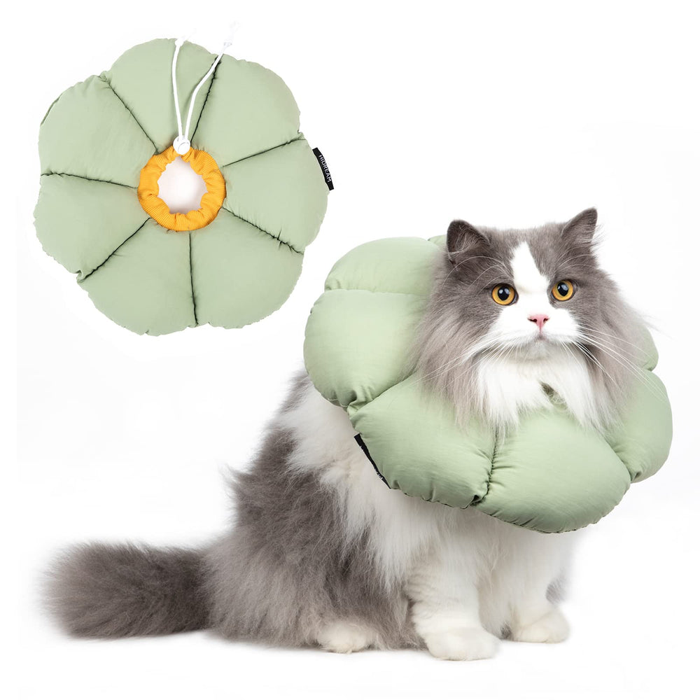 H HIDREAM cat cone collar green flower front view for gentle protection during recovery