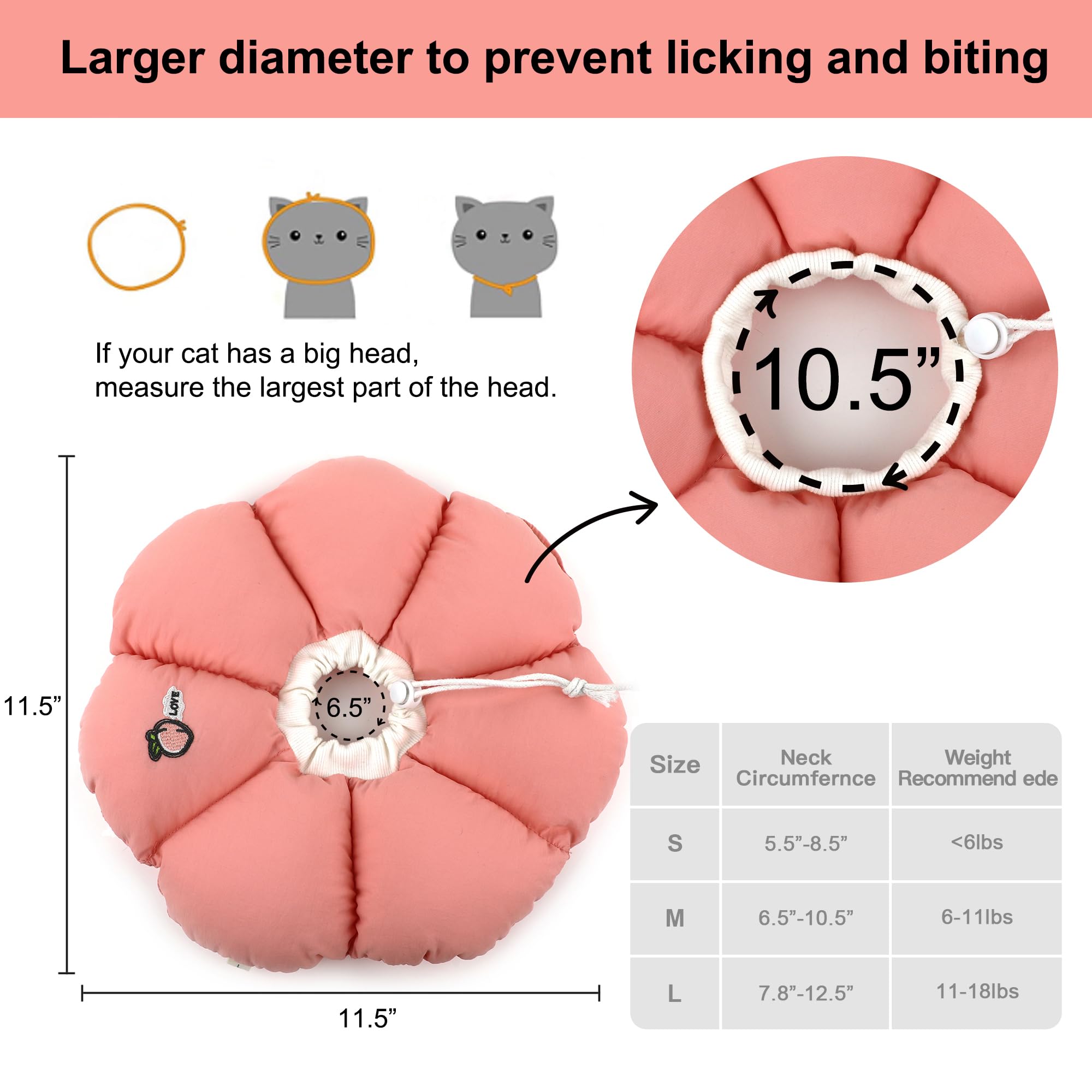 HiDREAM Cat Cone Collar supports lower-limb wound care with larger diameter.