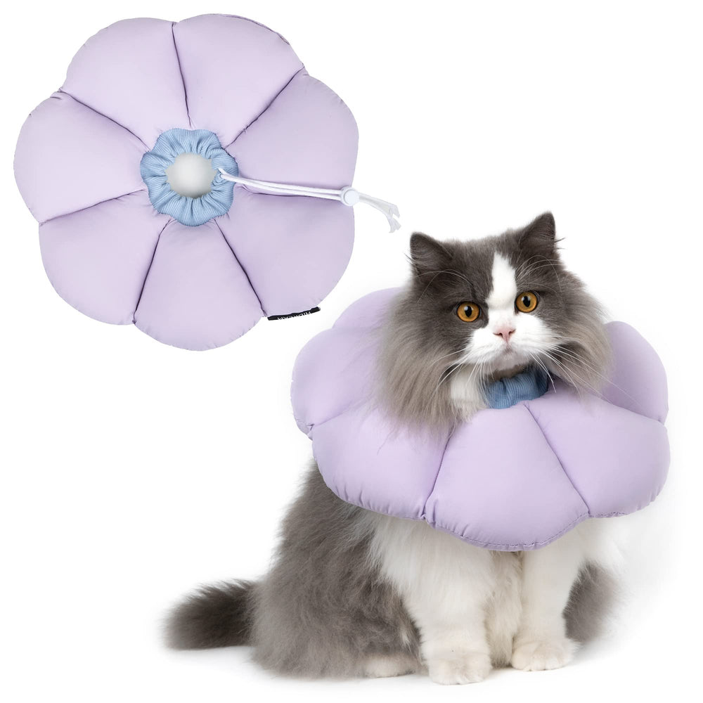 H HIDREAM cat cone collar with purple flower design, gentle protection for wounds