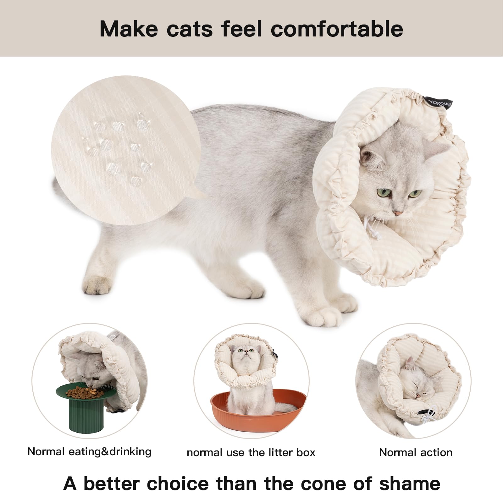 HIDREAM Soft Cat Cone Collar adjustable strap ensures a secure, comfortable fit