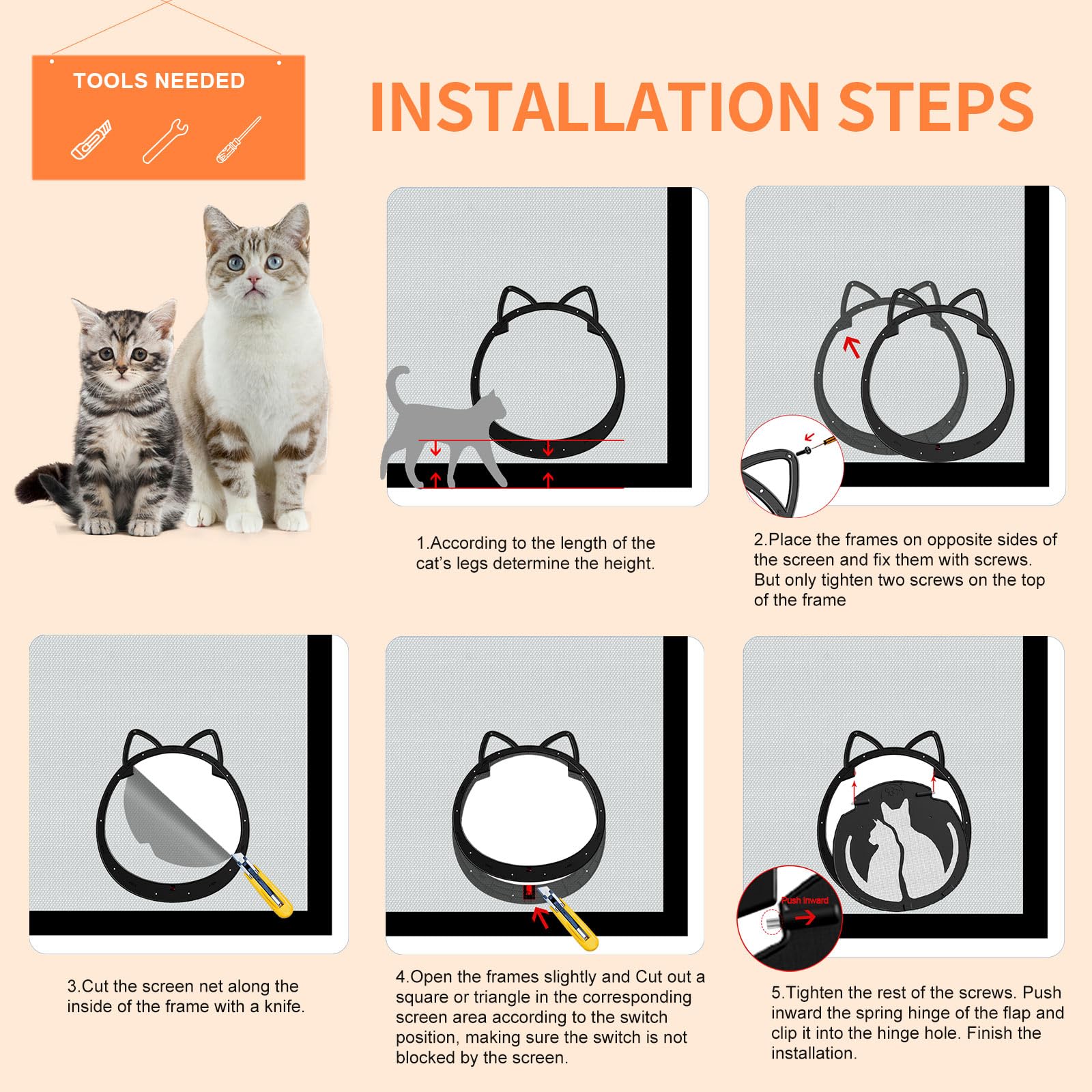 HIDROSIL cat door dimensions show frame and opening sizes for fit