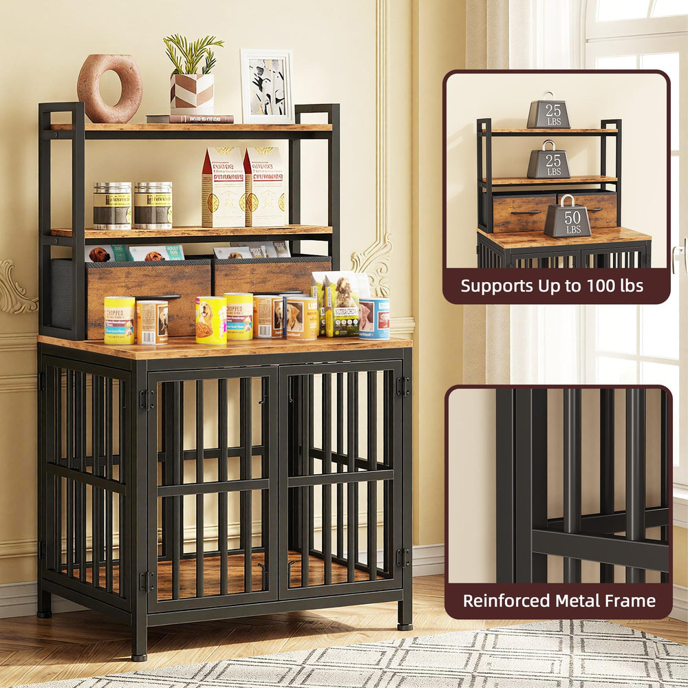 HIGDBFE dog kennel furniture with two removable drawers keeps clutter out of sight.