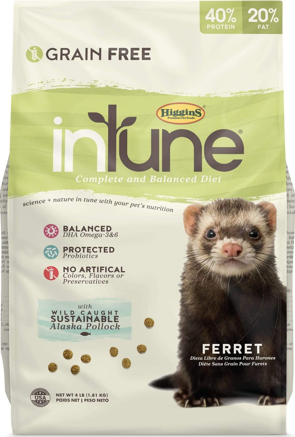 Higgins Intune Ferret 4lb bag — grain-free recipe ideal for healthy skin and coat