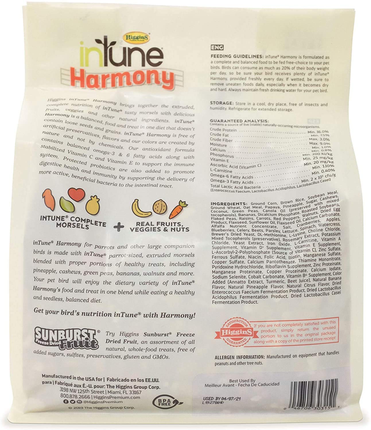 Intune Harmony ingredients closeup shows pineapple, cashews, bananas for flavor variety.