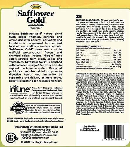 Higgins Safflower Gold two-pack label showcases DHA omega-3/6 and probiotics for better digestion