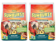 Higgins Sunburst Macaw Food 2-pack front view showing balanced mix for parrots