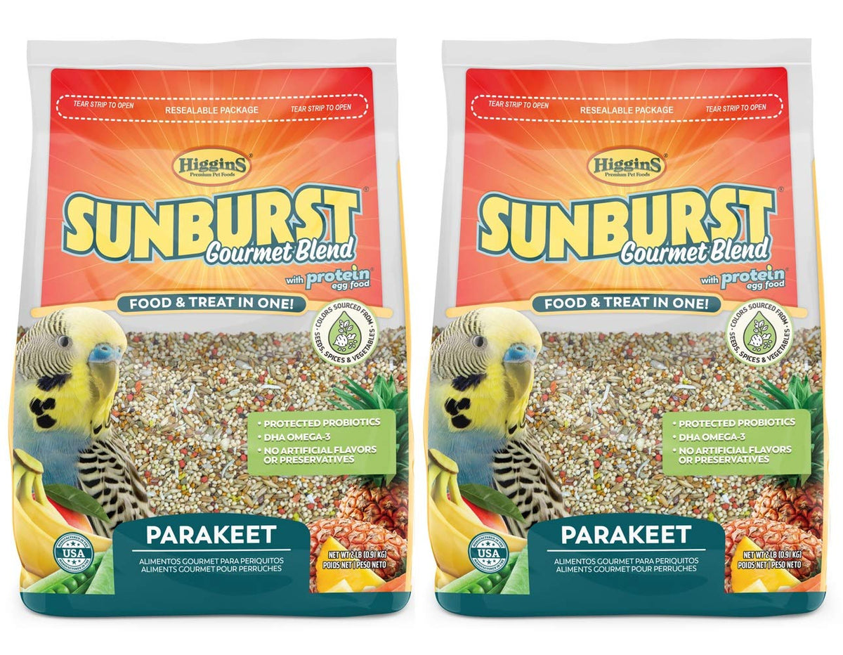 Higgins Sunburst Gourmet Blend parakeet food 2lb pack for balanced daily nutrition