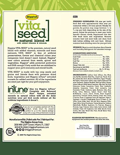 Higgins Vita Seed Natural Blend two-pack bag close-up showing rich seeds ideal for parrots' daily nutrition