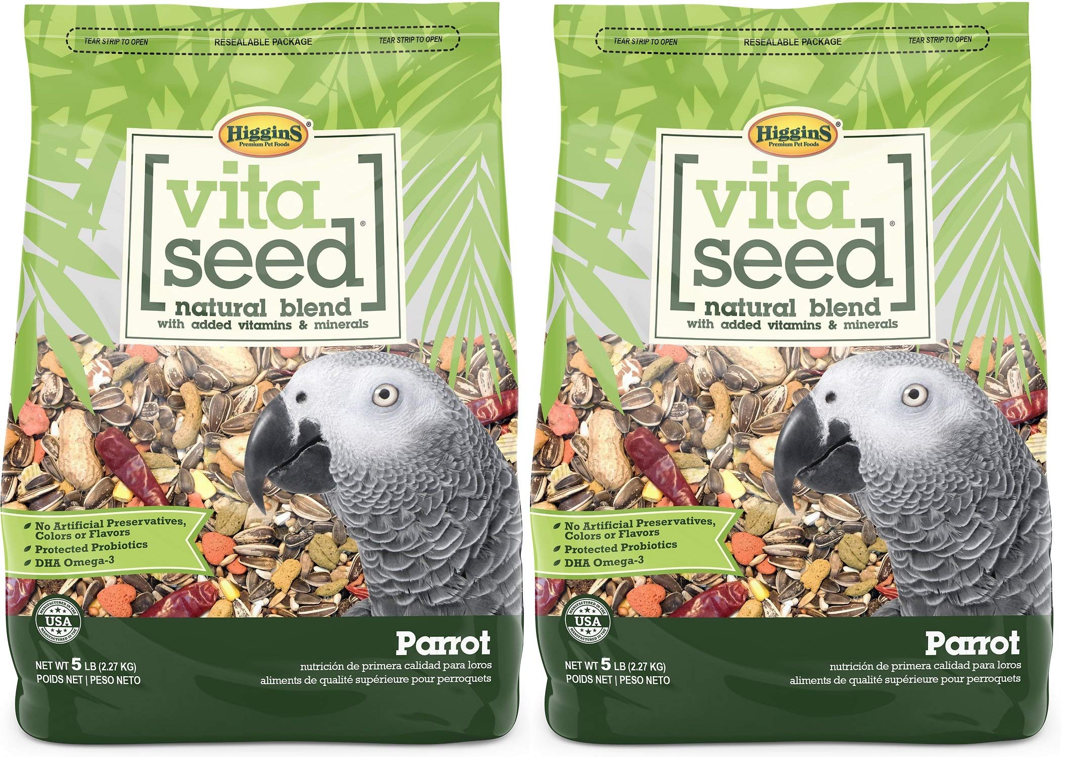 Higgins Vita Seed Natural Blend parrot food two-pack front view for convenient everyday feeding