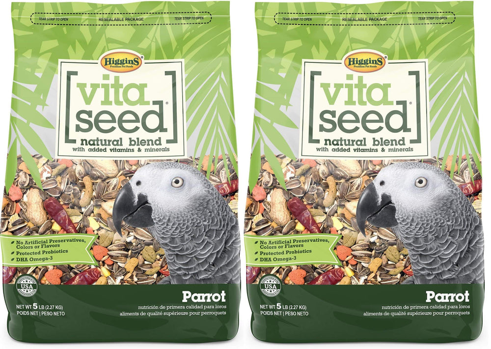 Higgins Vita Seed Natural Blend parrot food two-pack front view for convenient everyday feeding