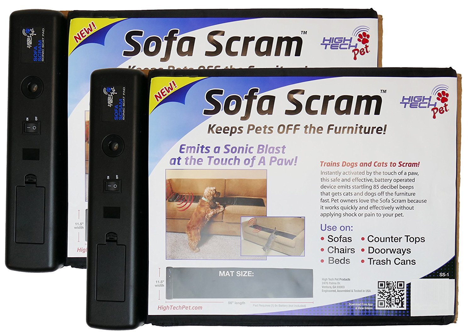High Tech Pet Sofa Scram Sonic Deterrent 2-Pack deters pets from furniture with a loud beeping cue
