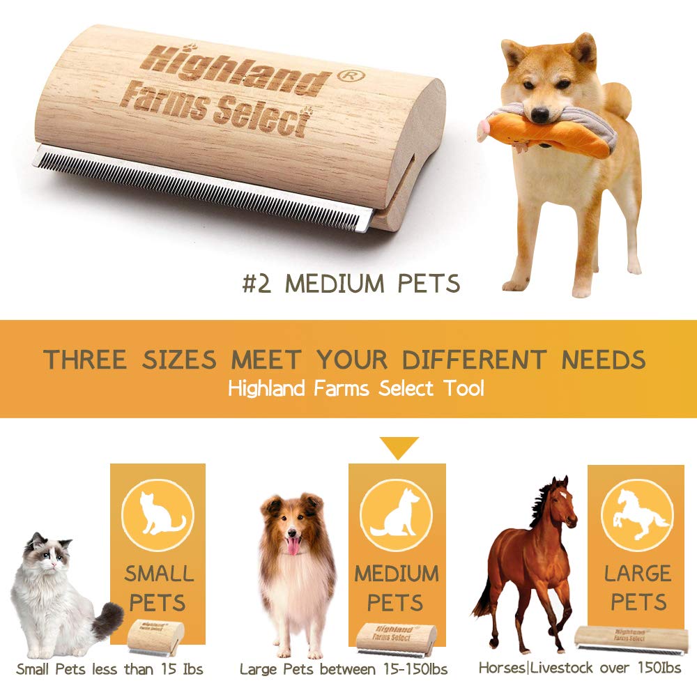 Highland Farms Select deshedding tool for cats minimizes shedding indoors.