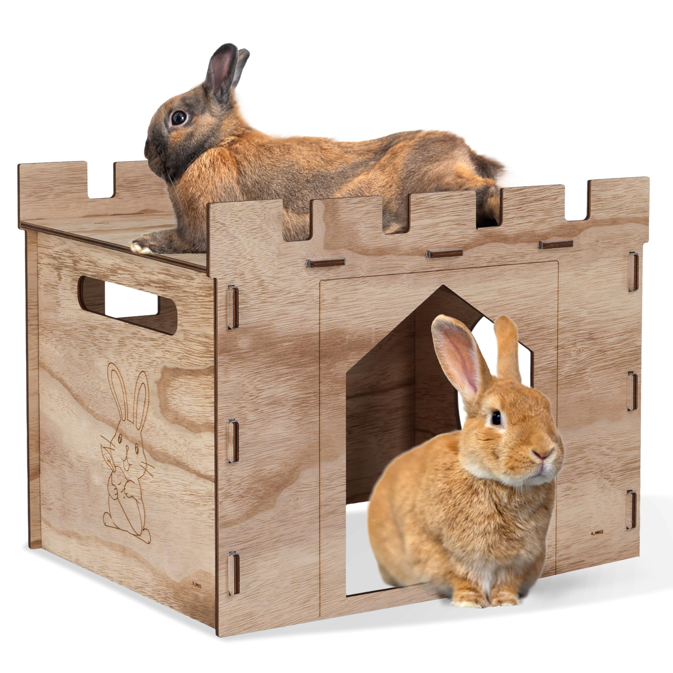 HIIMALEX bunny house with balcony view for indoor rabbits, spacious play area