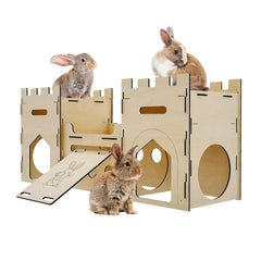 HIIMALEX Bunny Castle exterior entry shows sturdy wood for safe hopping.
