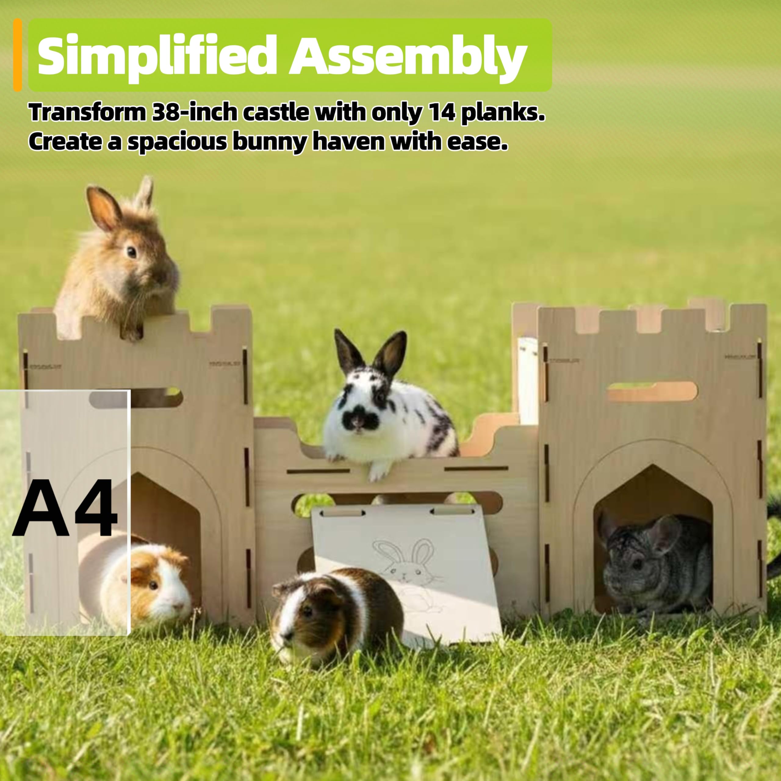 HIIMALEX Bunny Castle large habitat suits rabbits, guinea pigs, and small pets.