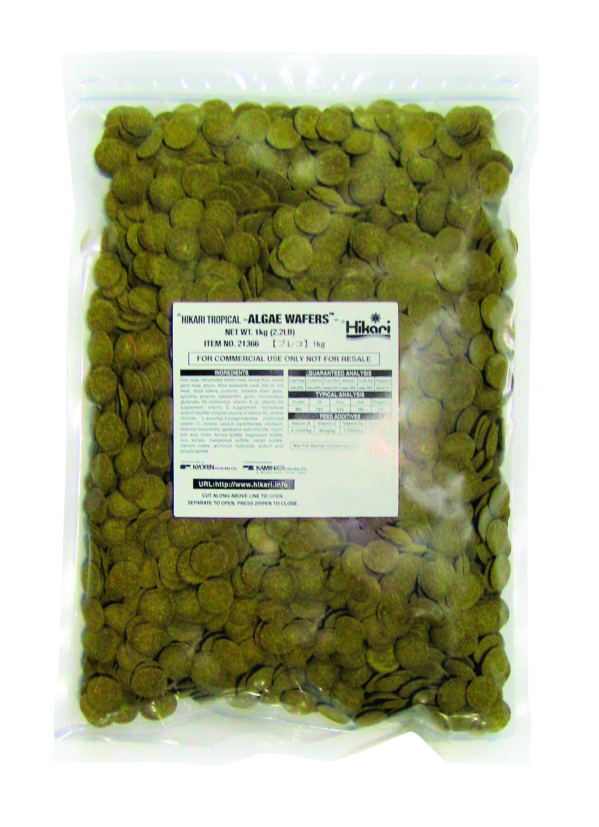 Hikari algae wafers bag front highlights premium pleco diet and brand presence.
