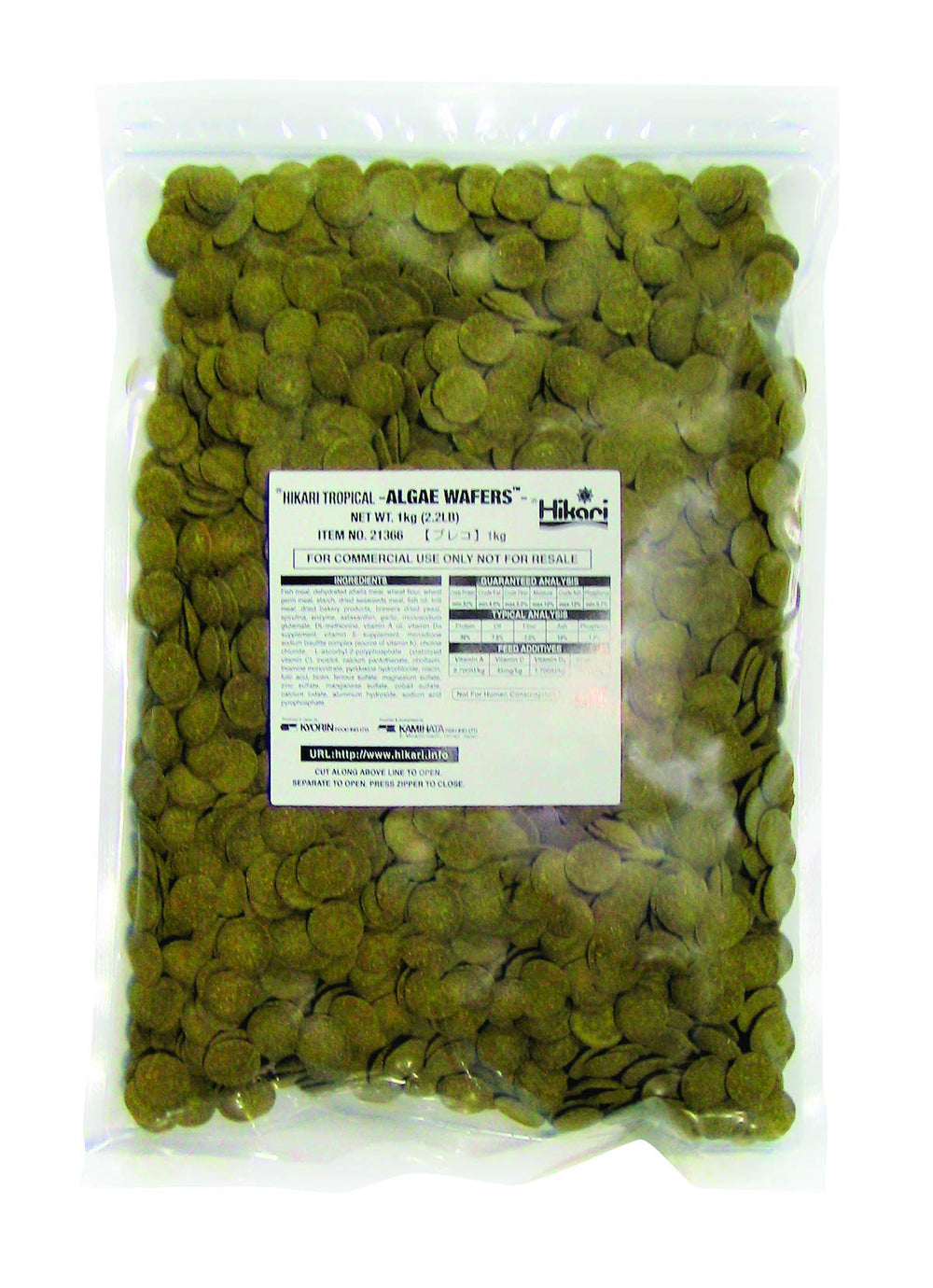 Hikari algae wafers bag front highlights premium pleco diet and brand presence.