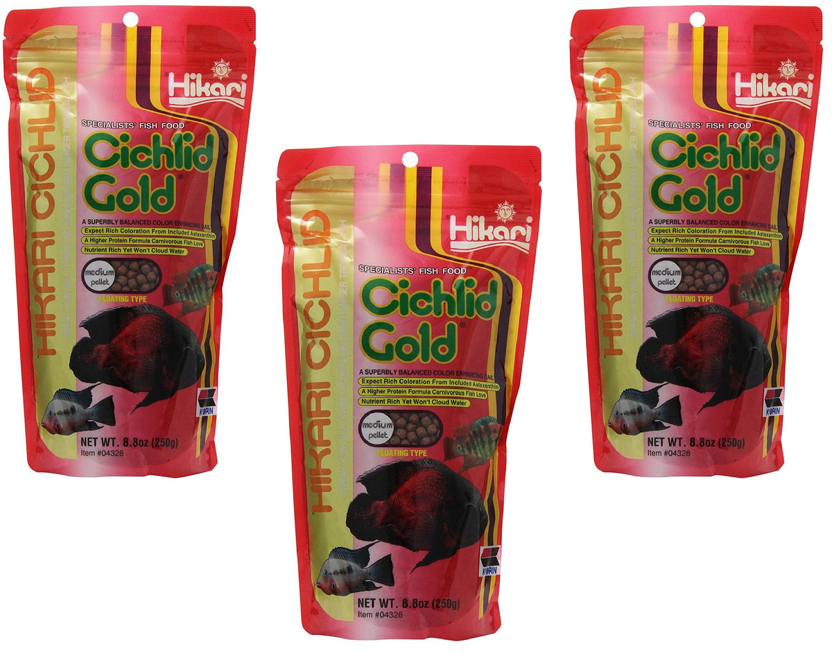 Hikari Cichlid Gold floating pellets close-up for feeding monitoring