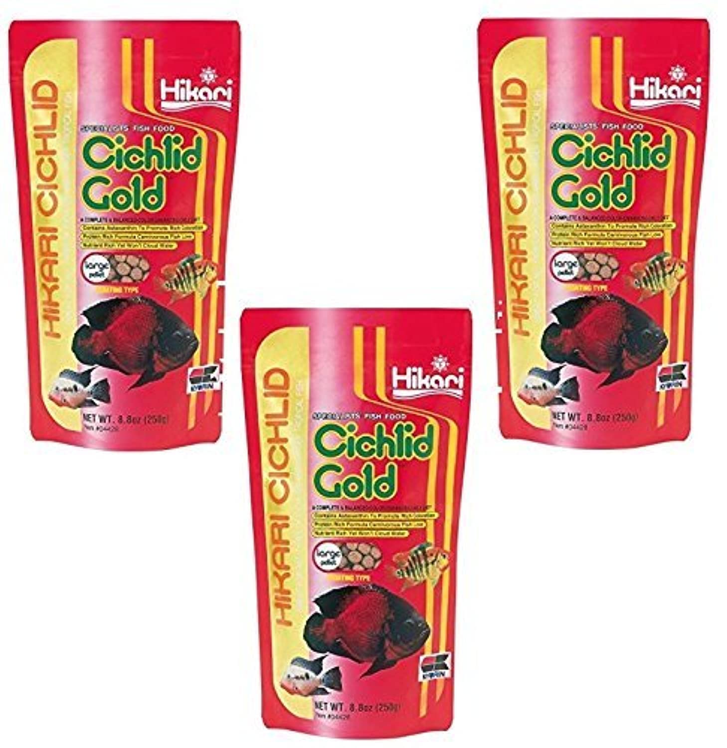 Hikari Cichlid Gold floating pellets in hero pack for balanced nutrition.