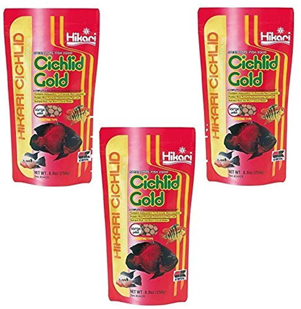 Hikari Cichlid Gold floating pellets in hero pack for balanced nutrition.