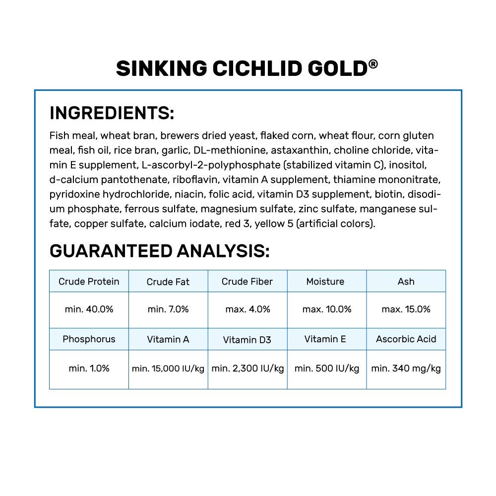 Hikari Cichlid Gold color-boost formula enhances natural hues in fish.