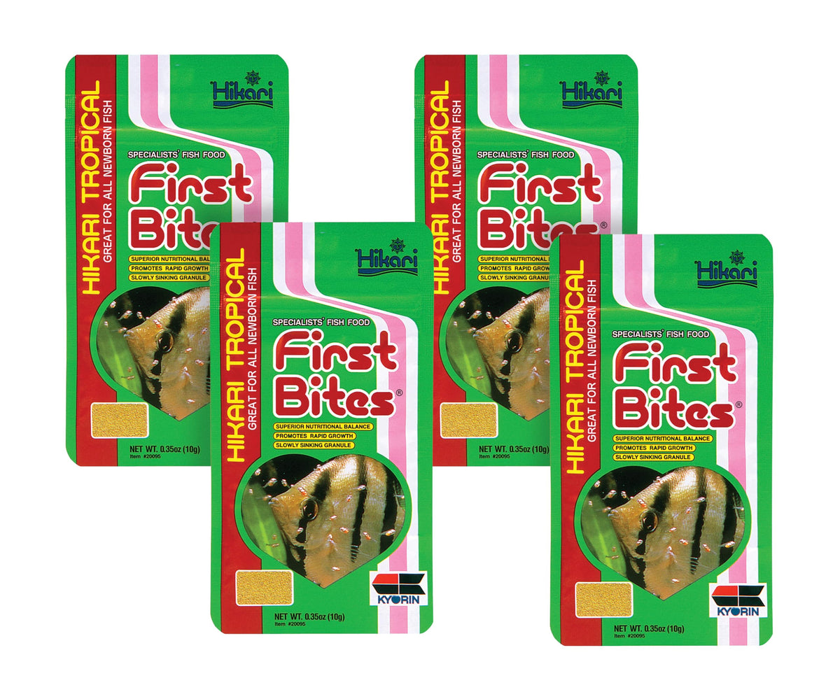 Hikari First Bites packaging showcases the four-pack for convenient newborn fry meals.