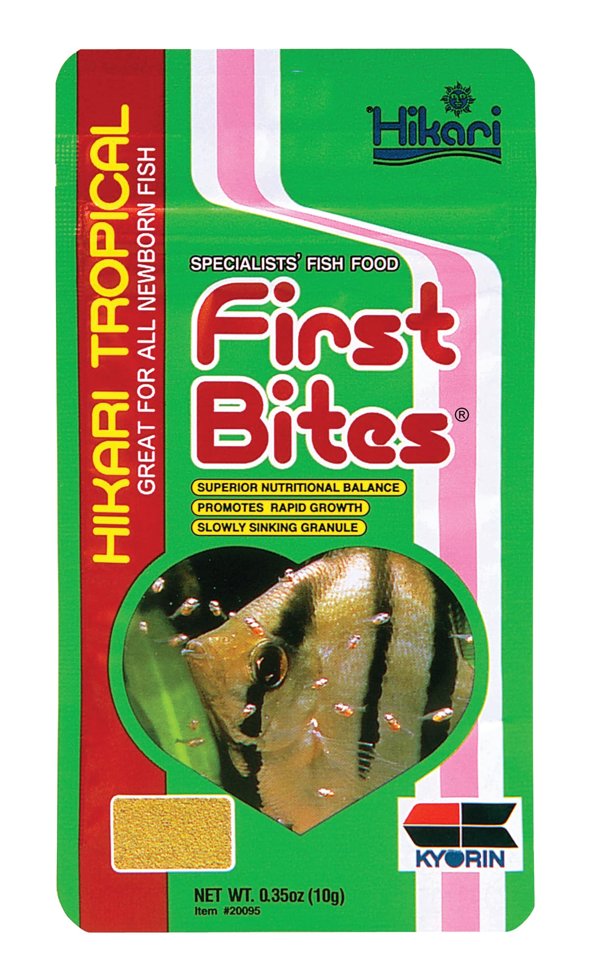 Hikari First Bites pellets suspended in water support even the smallest fry feeding.