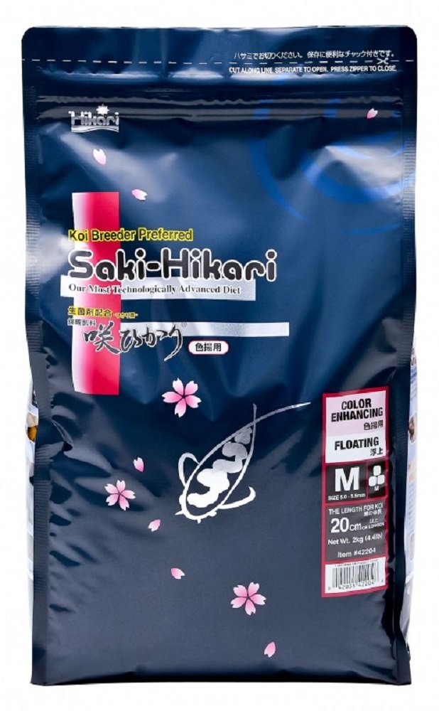 Hikari Saki color-enhancing pellets for koi in a 4.4 lb bag, promoting vibrant color.