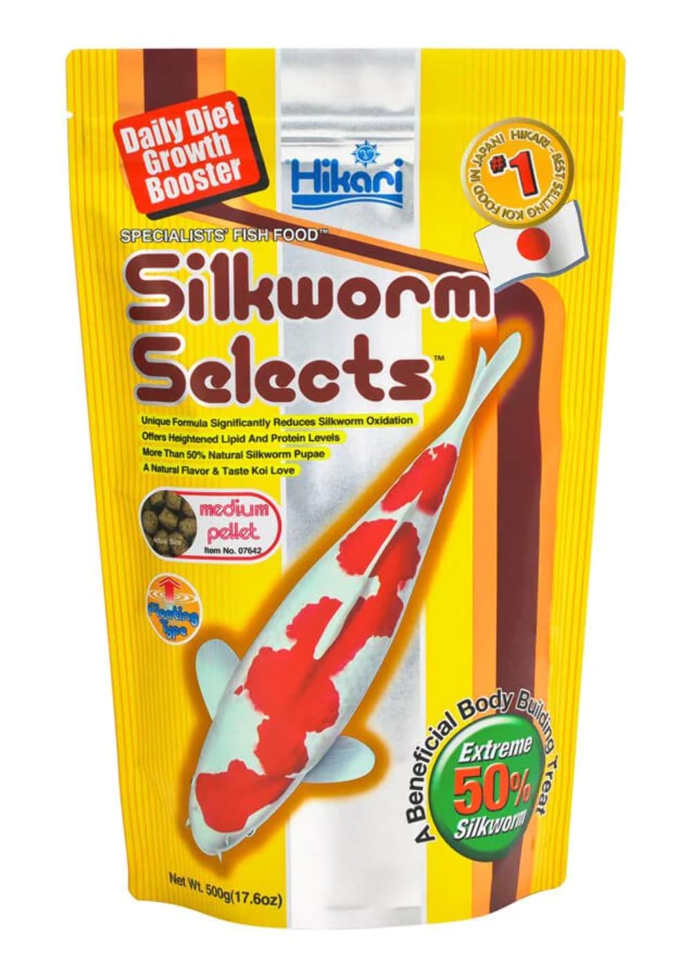 Hikari Silkworm Selects Koi Food bottle, premium koi nutrition for balanced growth.