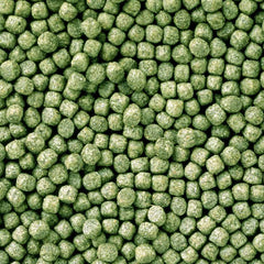 Hikari Staple Koi Food mini pellets close-up showing textured formula for growth support.