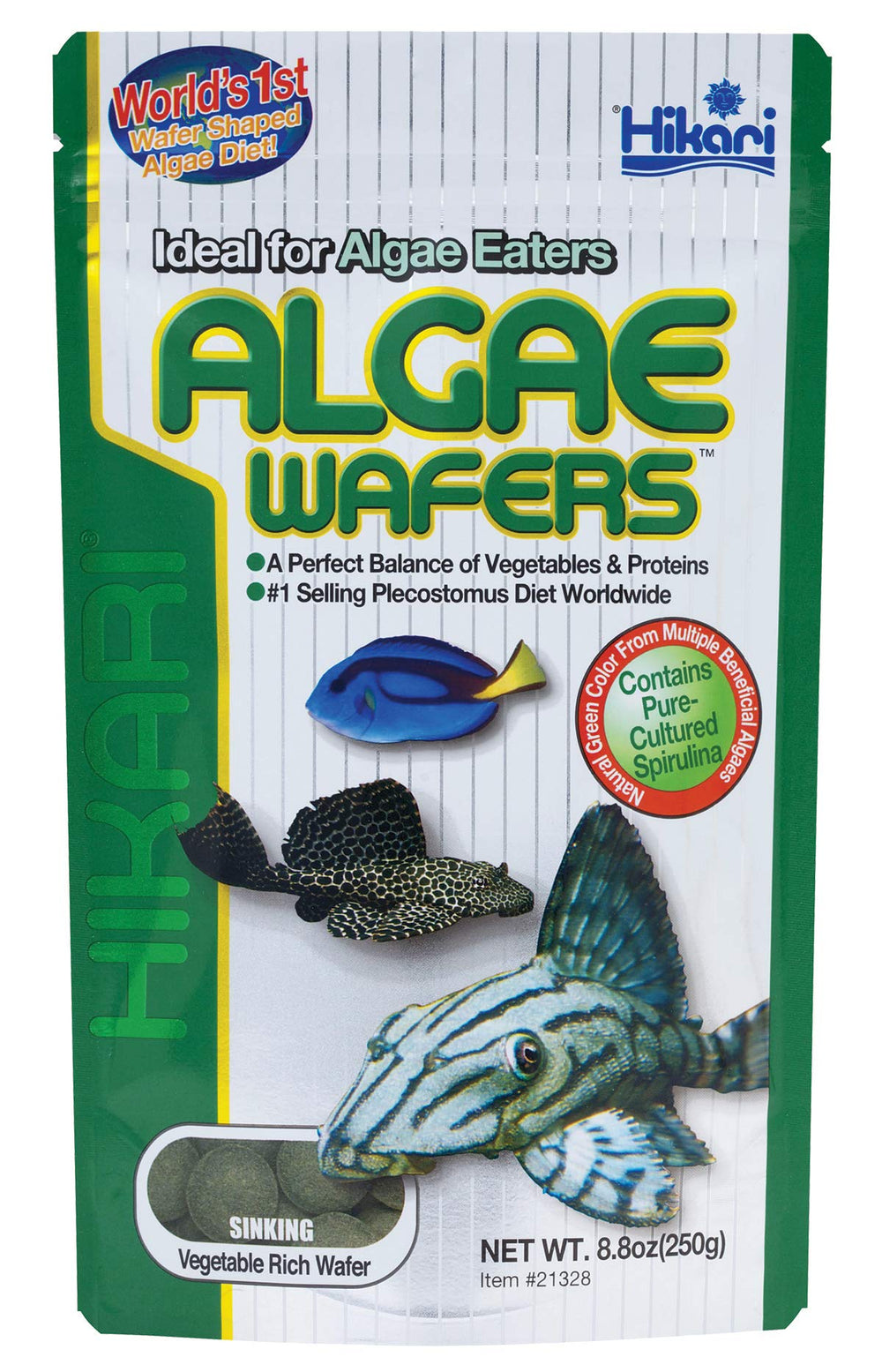 Hikari tropical algae wafer 8.8 oz product shot highlighting pleco diet.