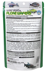 Hikari wafer ingredients close-up emphasizing spirulina-rich nutrition for herbivores.