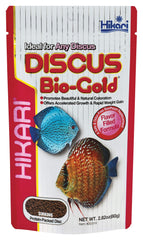 Hikari Tropical Discus Bio-Gold pellets close-up highlighting protein-rich nutrition for discus