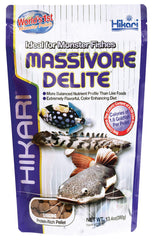 Hikari Tropical Massivore Delite pellet close-up, large sinking pellet for big carnivorous fish.
