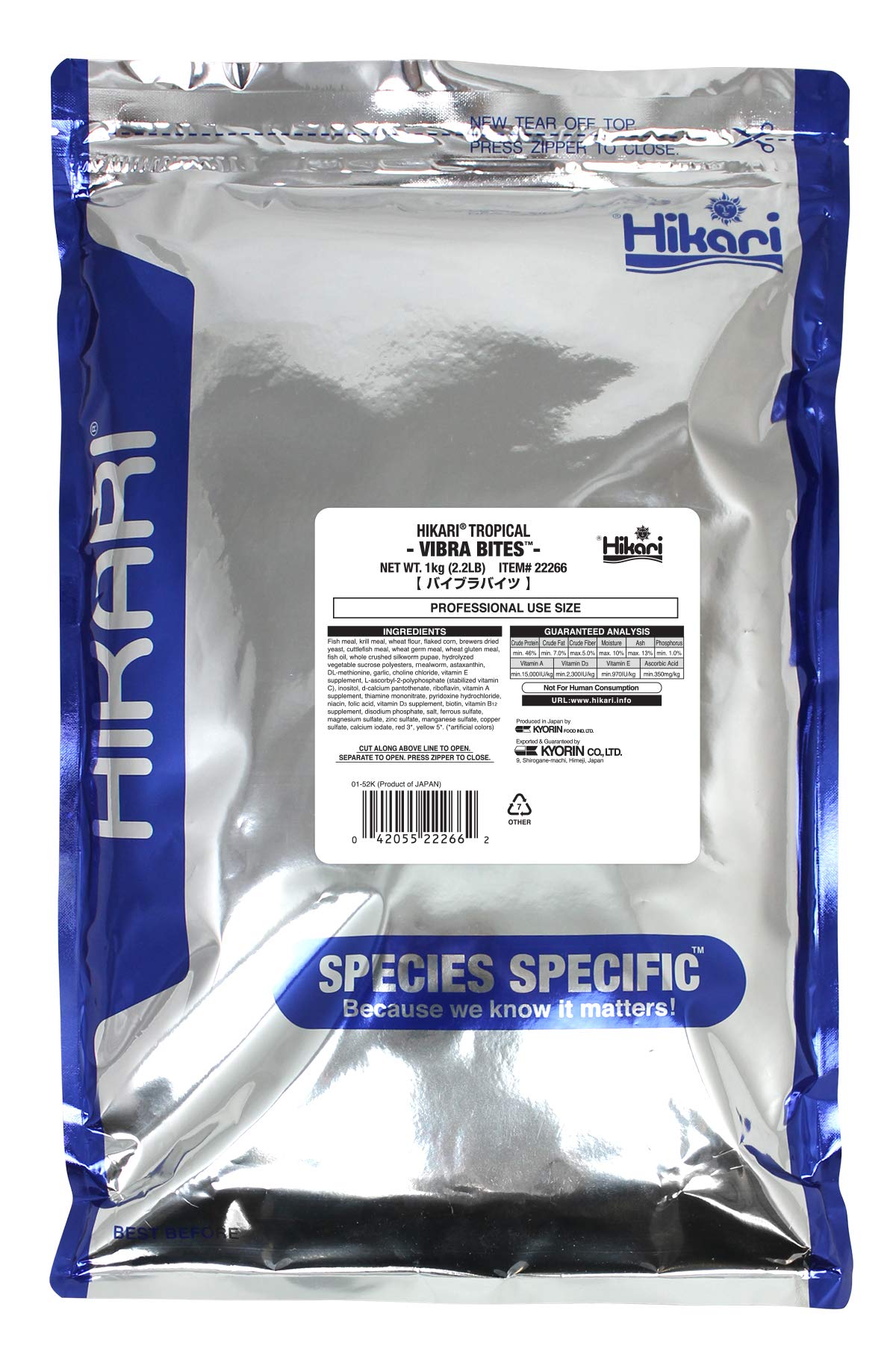 Hikari Vibra Bites color-brightness formula boosts tropical fish colors.